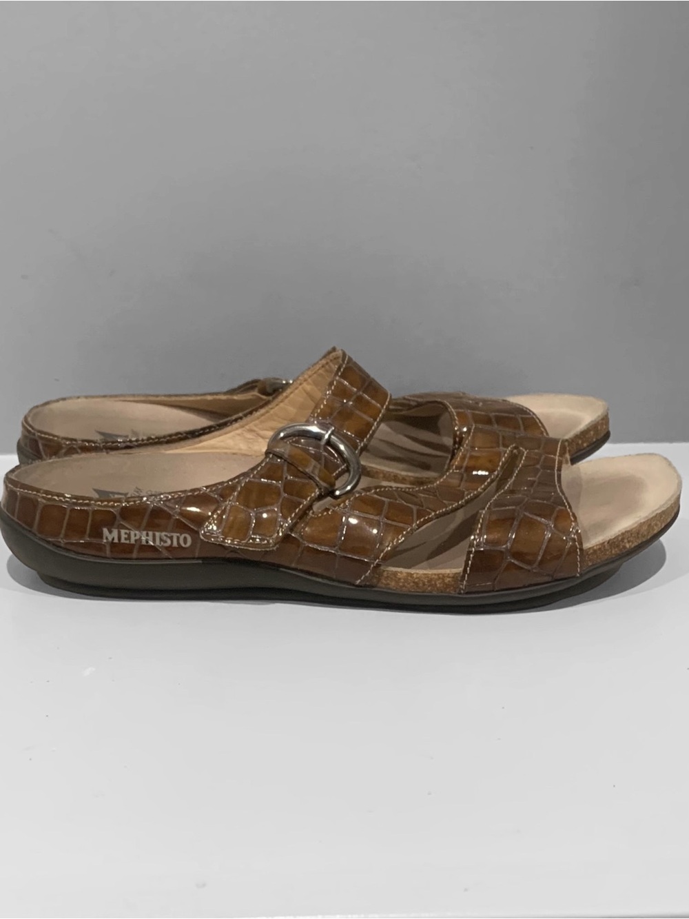 Mephisto Afida Brown Croc Sandals Leather Air Relax Slide Shoes Women’s 9 EU 39 - Picture 6 of 10